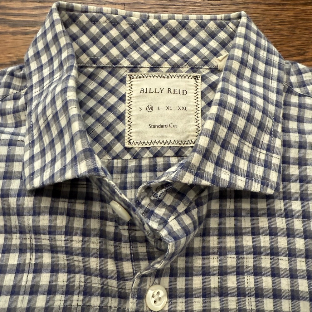 Billy Reid plaid check button-down shirt M